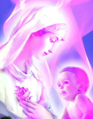 МатьМария в лучах фиолетового пламени.Трехлепестковое пламя